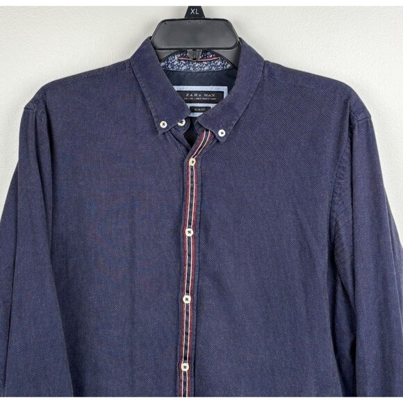 Zara man long sleeve men’s large button up shirt, slim fit blue pattern detailed - Picture 5 of 7